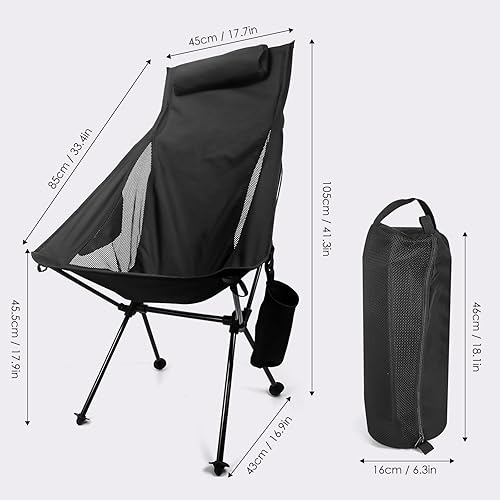 Miniatura 2 de Silla plegable de camping, silla portátil de respaldo alto, silla de malla transpirable ligera para pesca al aire libre para senderismo, mochileros,