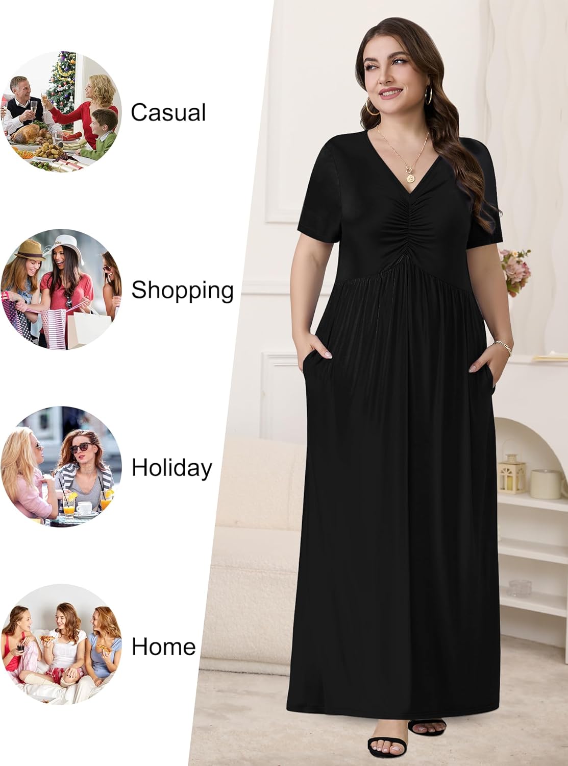 Plus Size Maxi Dresses for Women Summer Casual Short Sleeve Long Dress with Pockets 1X-5X - Image 4