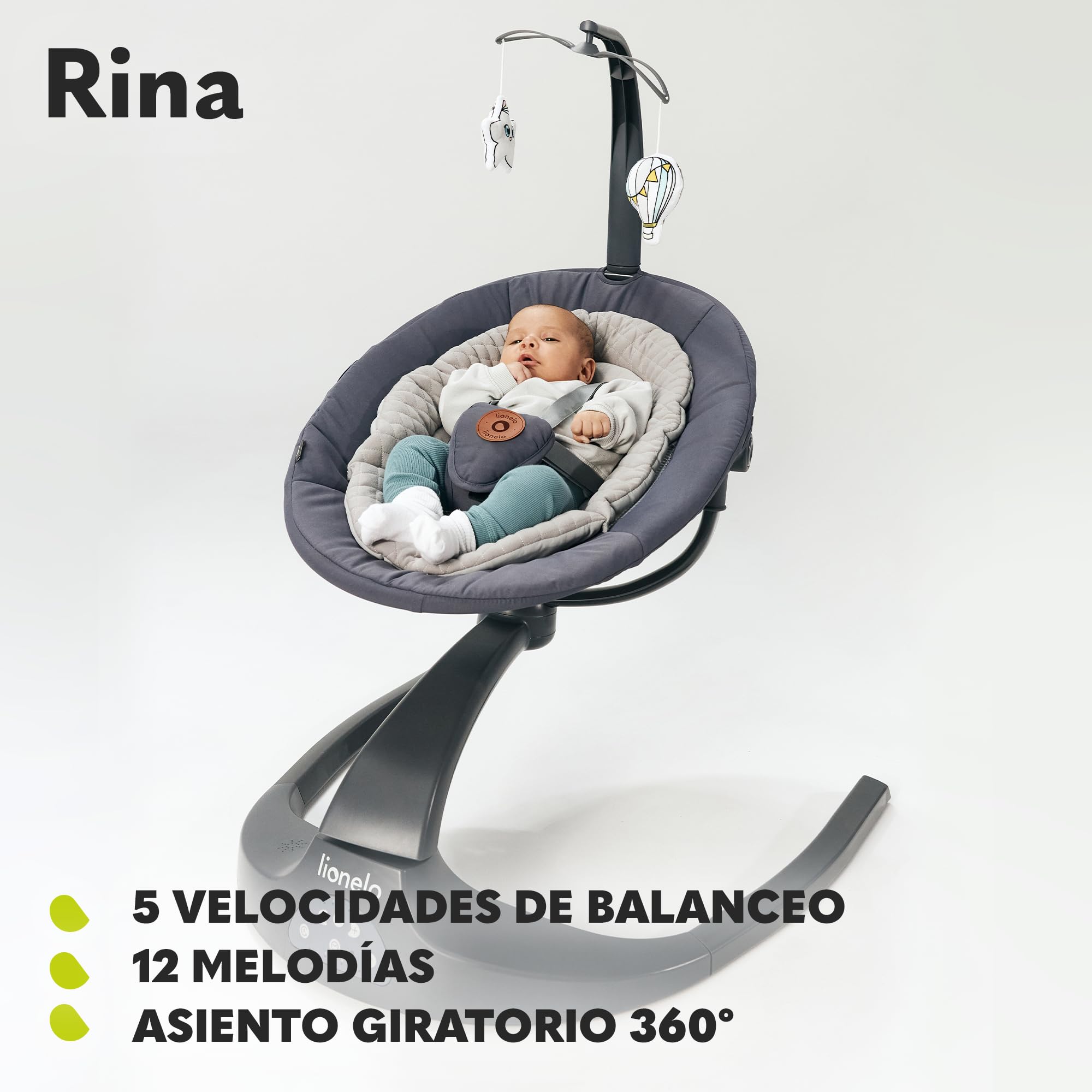 LIONELO Rina Balancín y hamaca 2 en 1, control remoto, asiento giratorio de 360°, dos direcciones de balanceo, 5 velocidades de balanceo, bloqueo, ajuste del respaldo, temporizador, 12 melodías | Control Remoto, Dos Direcciones de Balanceo, 5 Velocidades