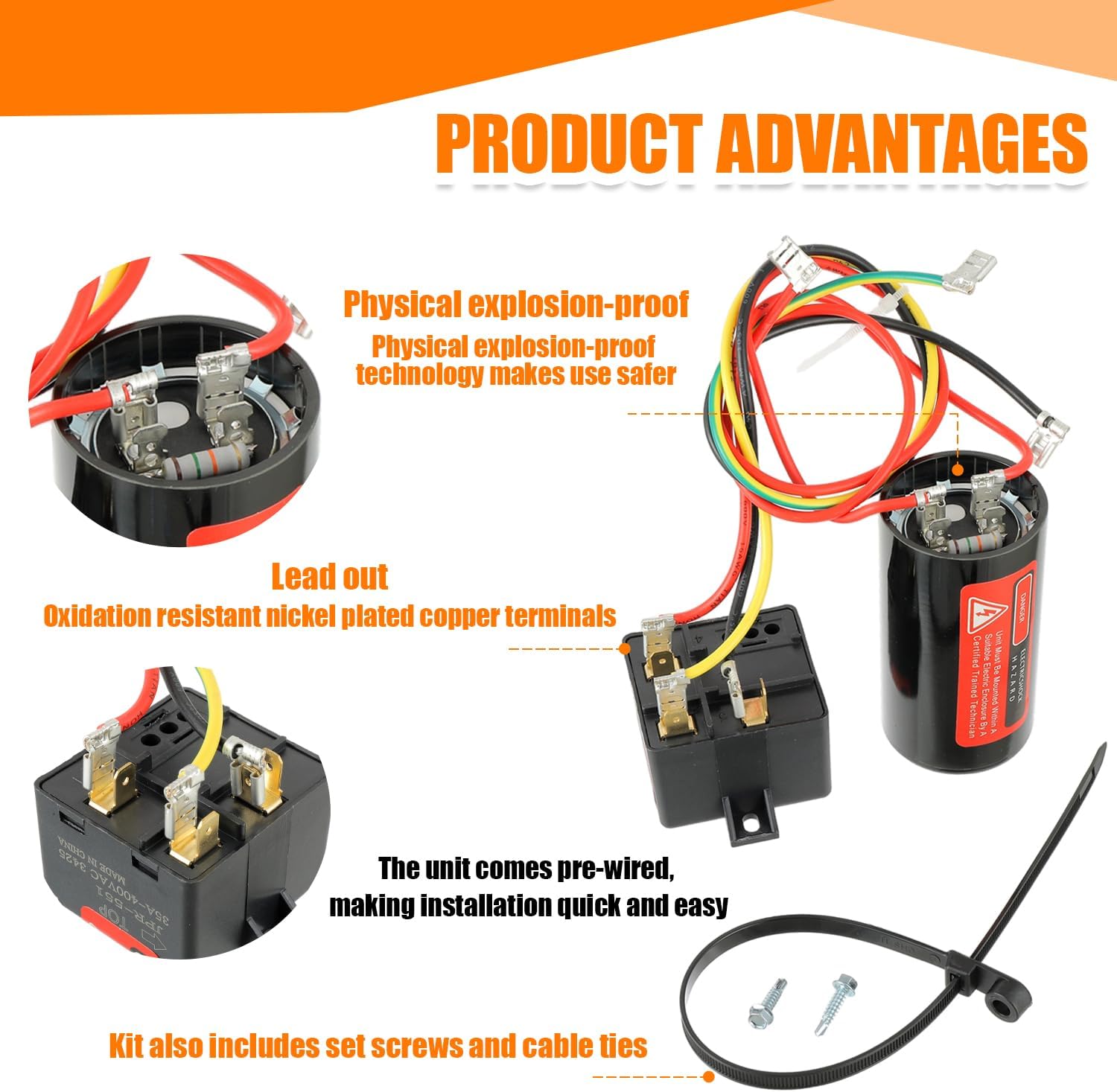 CSR-U1 Hard Start Capacitor Kit, HVAC Compressor Saver for 1 to 3 Ton AC Units