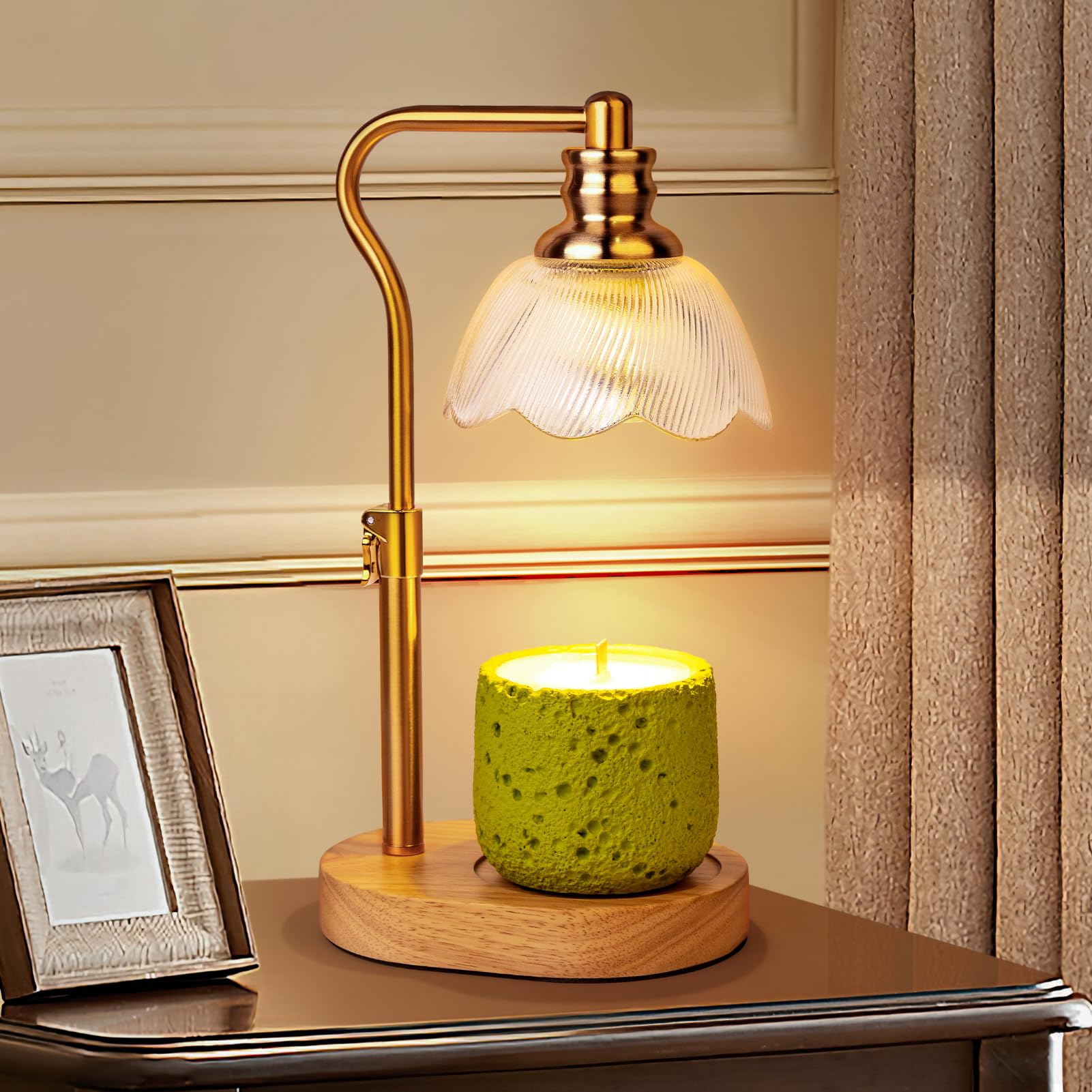 Lámpara calentadora de velas de pétalos con base de madera 8