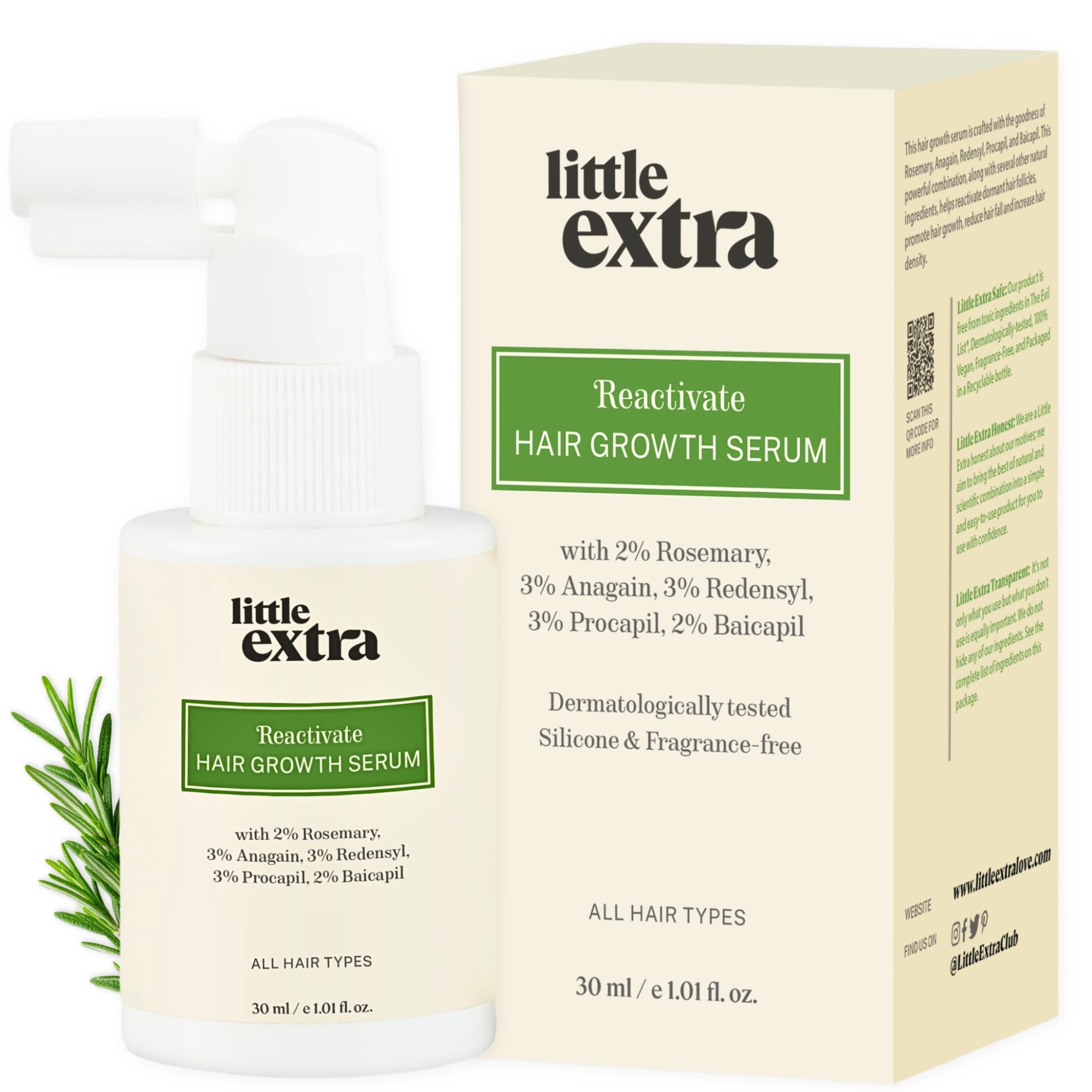 Reactivate Hair Growth Serum With 2% Rosemary, Anagain, Redensyl, Procapil And Baicapil, 30Ml Bottle, For All Hair Types, 100 Grams