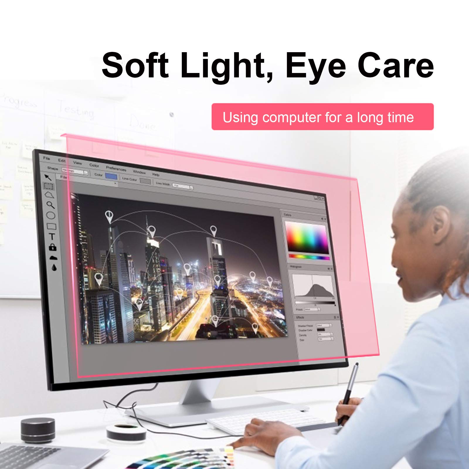 Panneau Protecteur D’écran De Blocage De Lumière Bleue Pour Le Film Anti-uv De Filtre De Protection D’oeil De Moniteur De Pc - Soulagent La Fatigue Oculaire, Type Suspendu