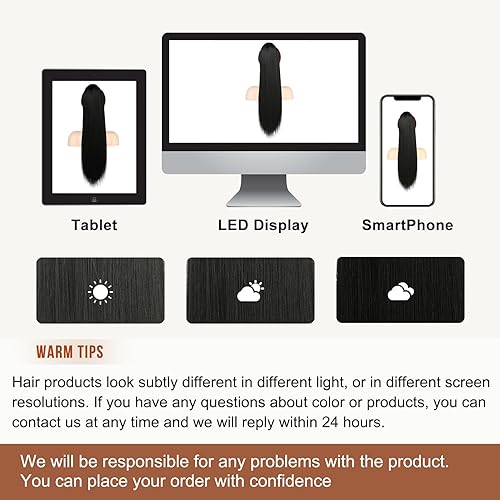 Miniatura 7 de FLUFYMOOZ Extensión de cola de caballo, cola de caballo recta de 26 pulgadas de largo, cola de caballo sintética, cola de caballo falsa, extensiones