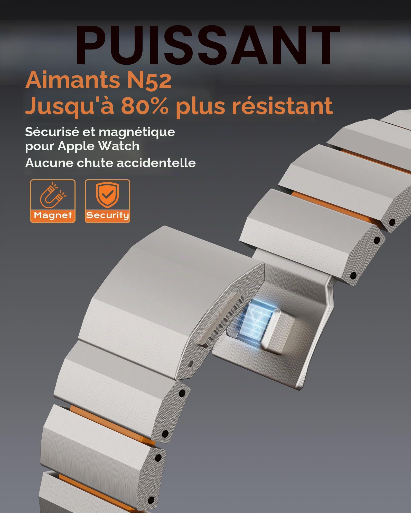 KU XIU Bracelet Titane Silicone pour Apple Watch Ultra 3/2/1, Séries 11-1, SE 3/2 49 mm 46 mm 45 mm 44 mm 42 mm, Magnétique Bracelet de Montre avec Anti-Rayures Revêtement DLC Ultraléger-Titane&Orange
