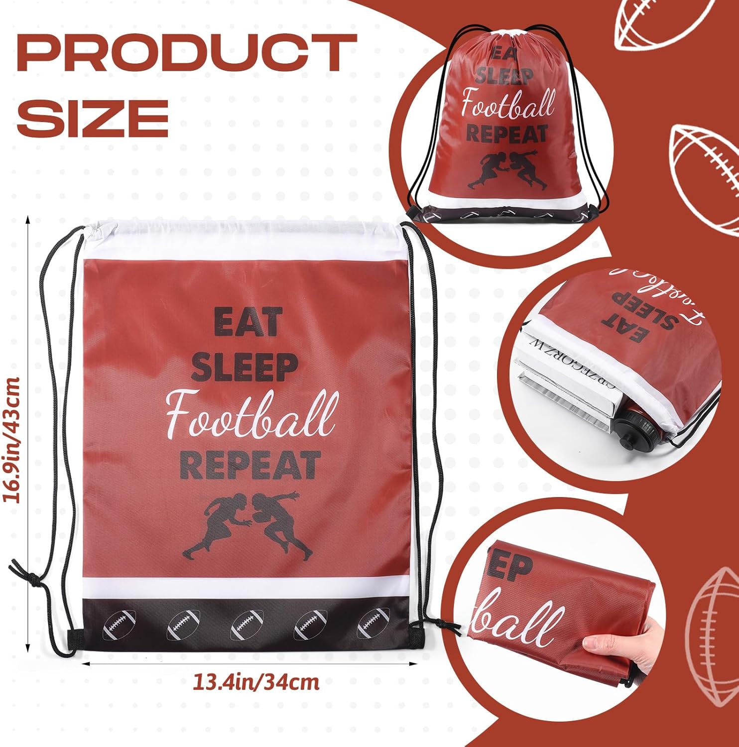 Talltalk 12 Pieces Football Party Favors Team Gift Including 6 Pcs 24oz Plastic Water Bottle with 6 Pcs Drawstring Bag Sport Birthday Party Goodie Supply Accessories for Men Lovers Rugby Player - Image 3