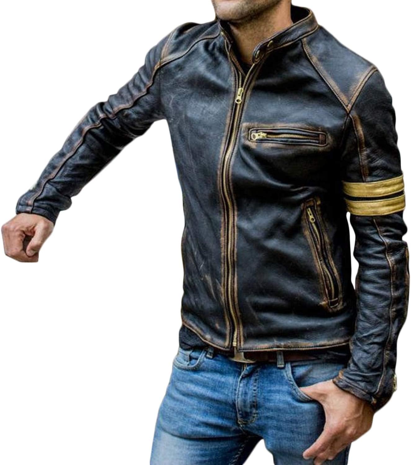 Motorcycle Black Leather Jacket Men - Vintage Biker Cafe Racer Real Lambskin Black Mens Motorcycle Jackets - Image 3