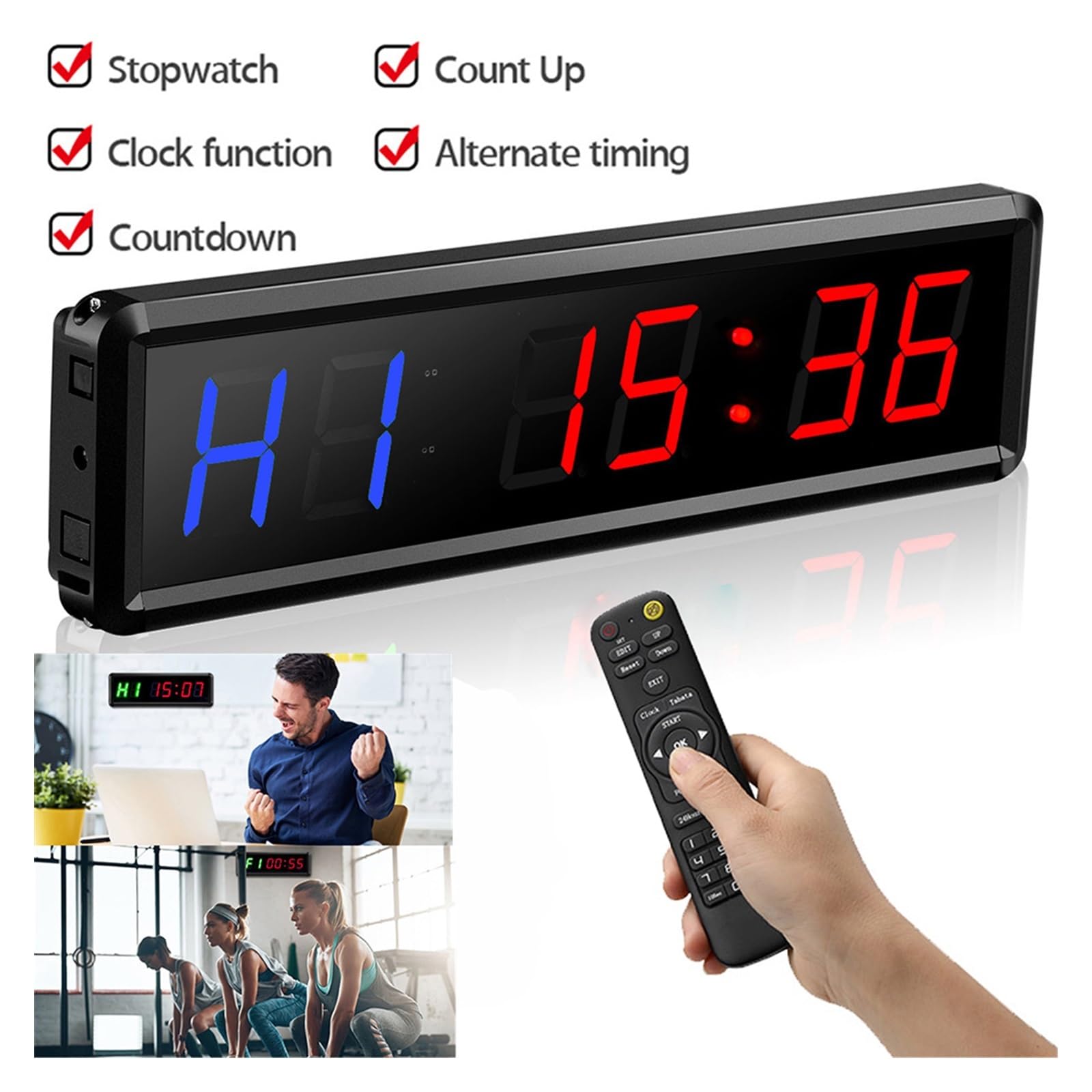 Timer palestra, 1.8 "6 Cifre LED Intervallo Timer Conto Alla Rovescia/Up Orologio Cronometro Allenamento for Garage Palestra di Casa Sportivo(Blue and red metal)
