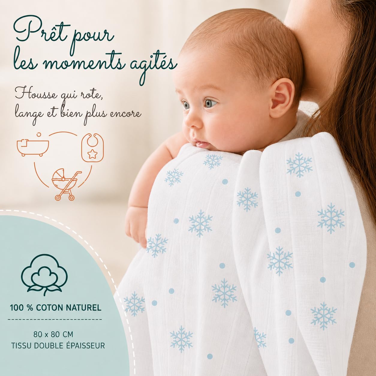 Bubblin Langes Bébé Lot de 3 Mousselines 80x80 cm, 100% Coton Naturel Certifié Oeko-TEX, Couverture Bèbè (Ourson)