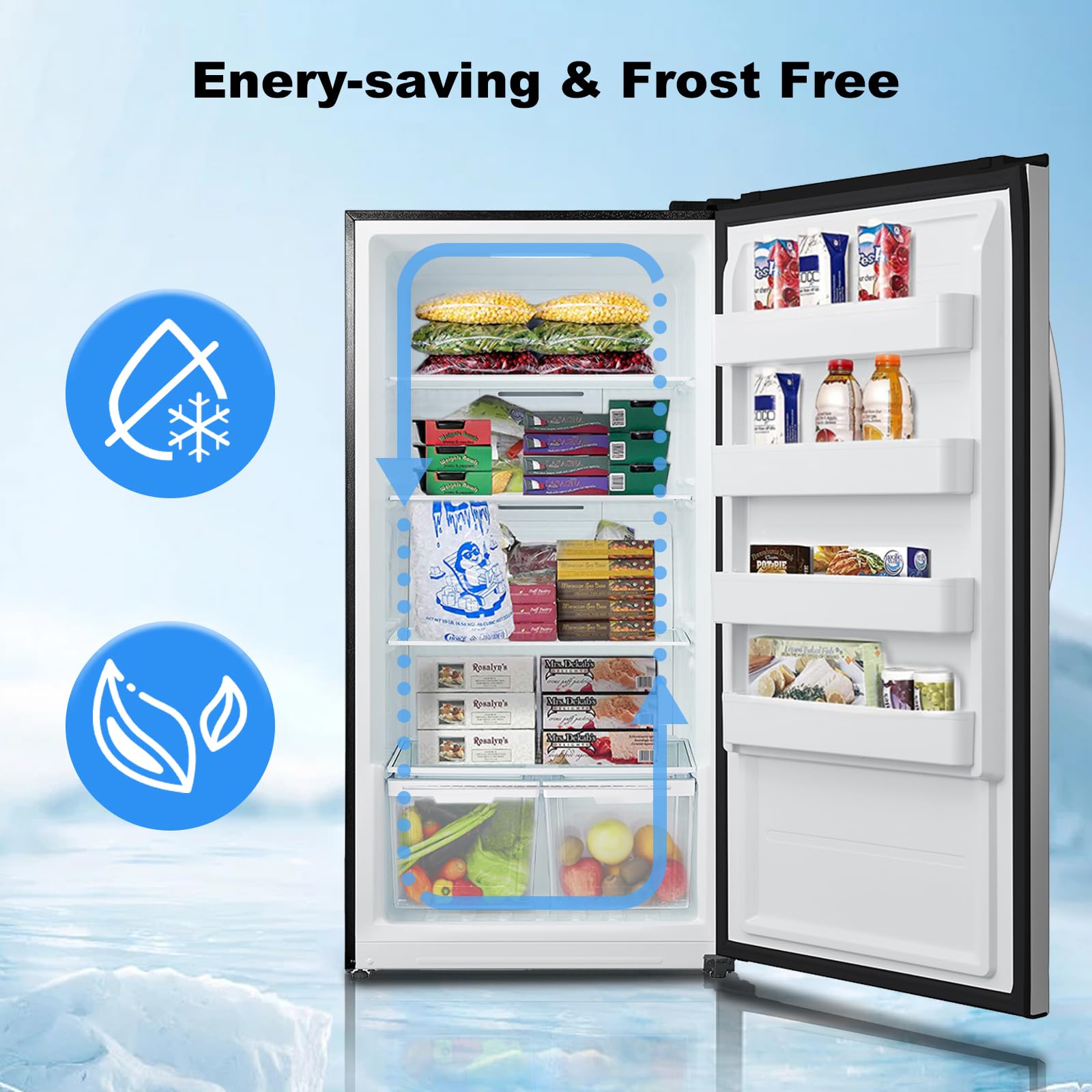 Techomey 17 Cu.Ft Upright Freezer, Stand Up Freezer Frost Free, Convertible Freezer/Refrigerator, Garage Freezer With Single Door, Quick Freeze, Stainless Steel on Fridge.com - View 5