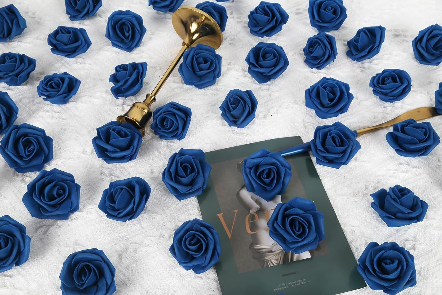 Fake Roses,200PCS Navy Blue Flowers 1.97in Foam Roses Artificial Flowers for Craft DIY Wedding Party Home Decoration(Navy Blue) - Image 3