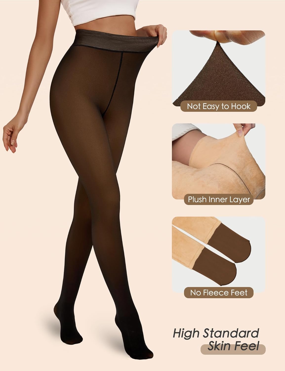 Tournesol Women's Fleece Lined Tights Thermal Pantyhose Fake Translucent Tights Warm Sheer Thick Leggings for Winter - Image 3