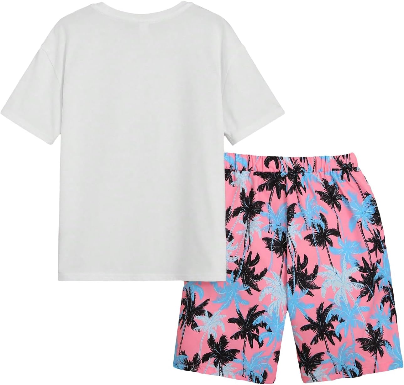 Boy's 2 Piece Outfits Letter and Tropical Graphic Print Short Sleeve Crewneck Tee and Shorts - Image 2