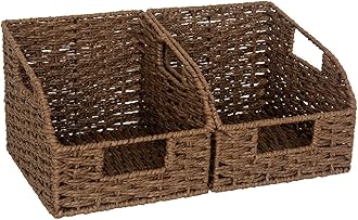 Wicker Baskets for Organizing, Pantry Organizers and Storage, Round Paper Rope Storage Basket for Pantry Shelves, Kitchen Counter, Brown, 2 Pack