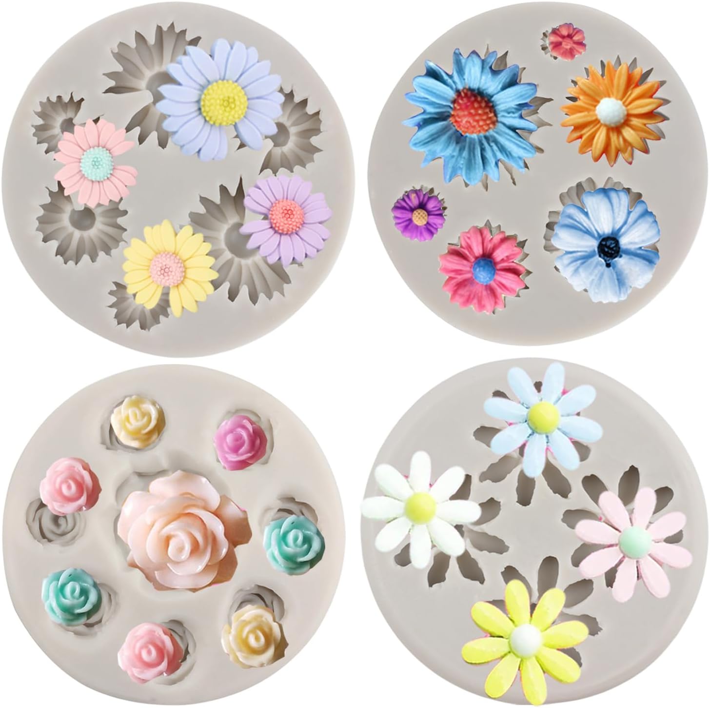Sijiangmold Chrysanthemum Flower Silicone Mold Daisy Flower Fondant Molds Small Flower Chocolate Mold For Cake Decoration Cupcake Topper Candy Polymer Clay Gum Paste Set Of 4