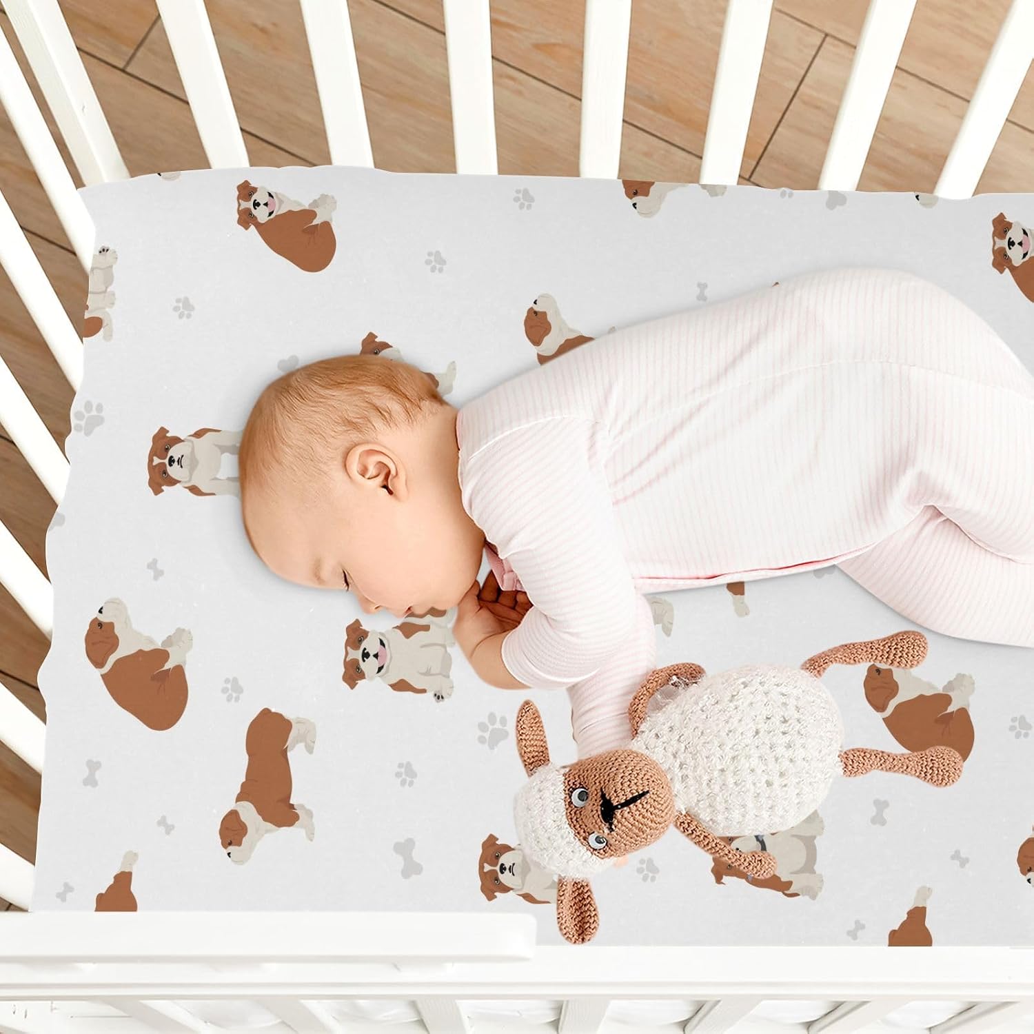 Crib Sheets for Boys English Bulldog Toddler Baby Girl Sheets for Crib,Neutral Mini Crib Nursery Mattress Sheets Fitted,Crib Mattress Soft & Breathable 52 * 28 * 9In