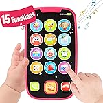 BABYFUNY Toys for 1 Year Old Girl Gifts, 15 Functions Phone Toddler Girl, Learning Baby Toys 12-18 Months, Kids Cell Phone Easter Basket Stuffers - Pink
