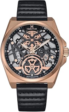 HERITOR Romero Automatic Watch for Men 45mm Mens Skeleton Watch with Japanese Automatic Movement, 316L Stainless Steel Case, Genuine Leather Strap