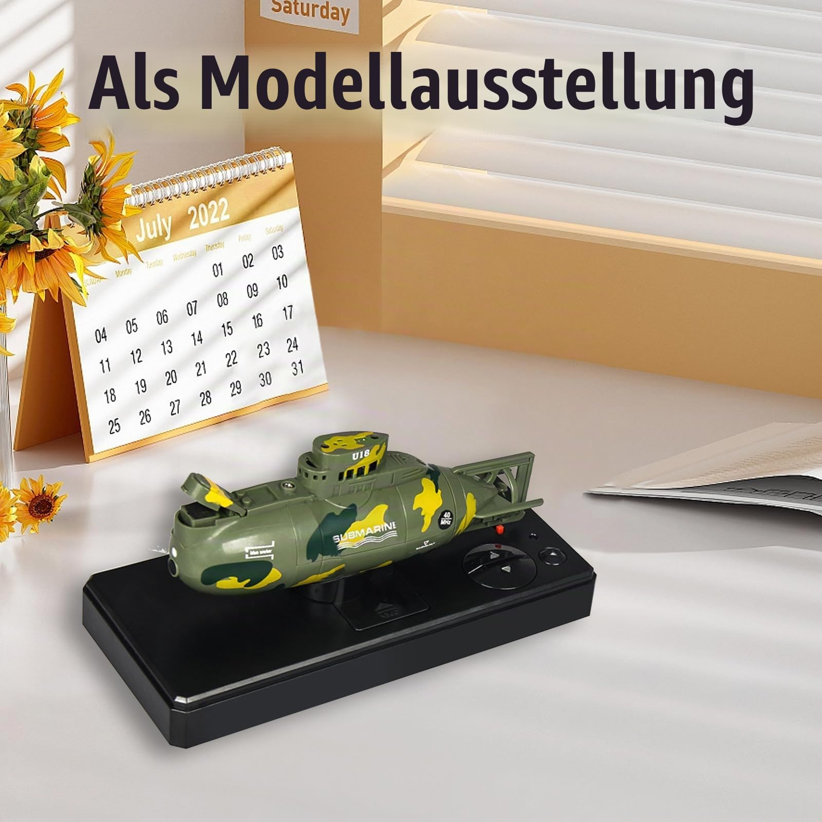 Mini Ferngesteuerte U-Boot Spielzeug, 6 Kanal RC Boote mit LED Leuchten | 2.4GHZ Fernbedienung Tauchboot Modell, Elektrisches Unterwasserschiff Geburtstagsgeschenk für Kinder ab 6 Jahren (Grün)