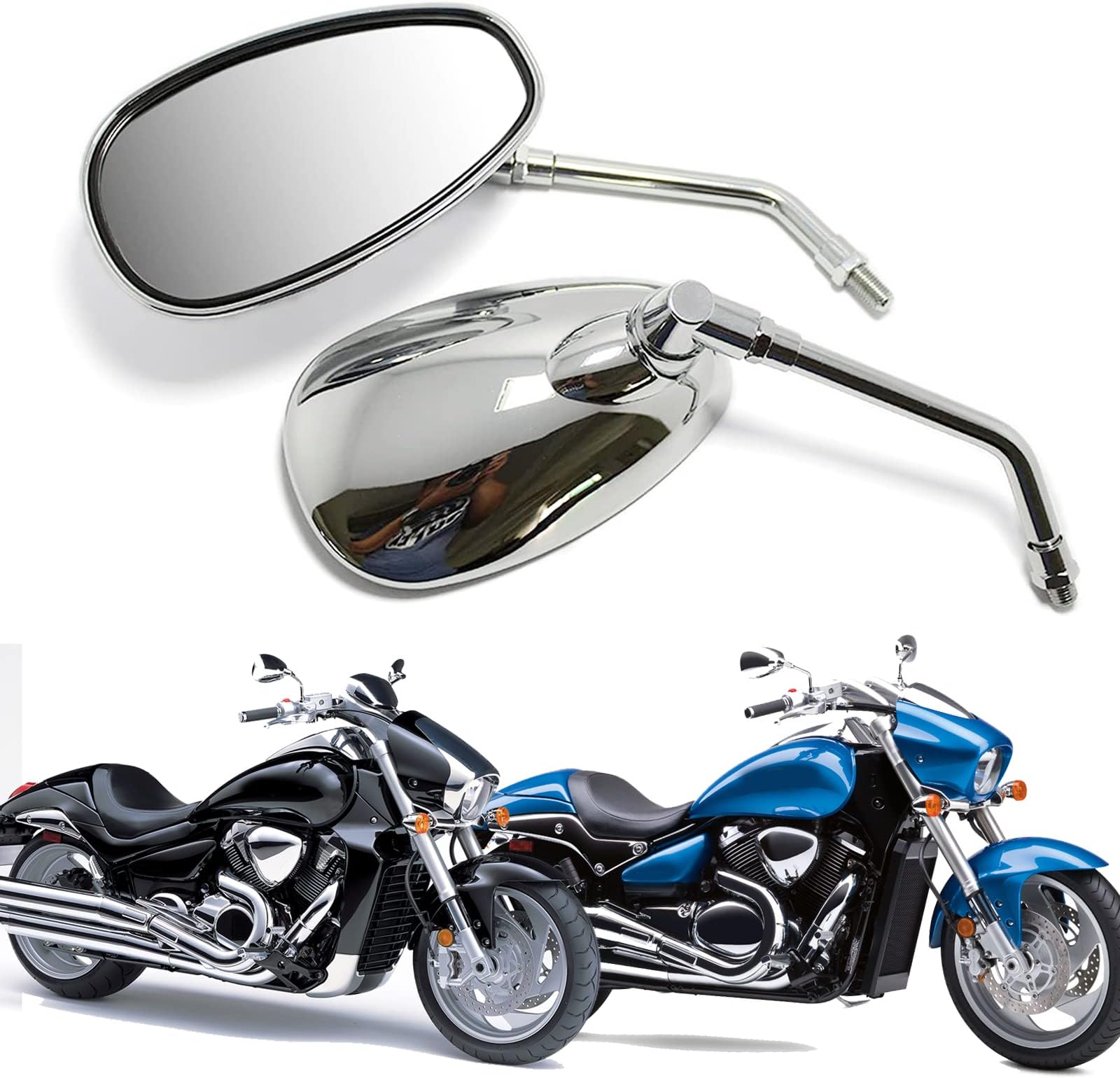 MOTORCYCLE CHROME REARVIEW SIDE MIRRORS FOR KAWASAKI SUZUKI CHOPPER SCOOTER 10MM
