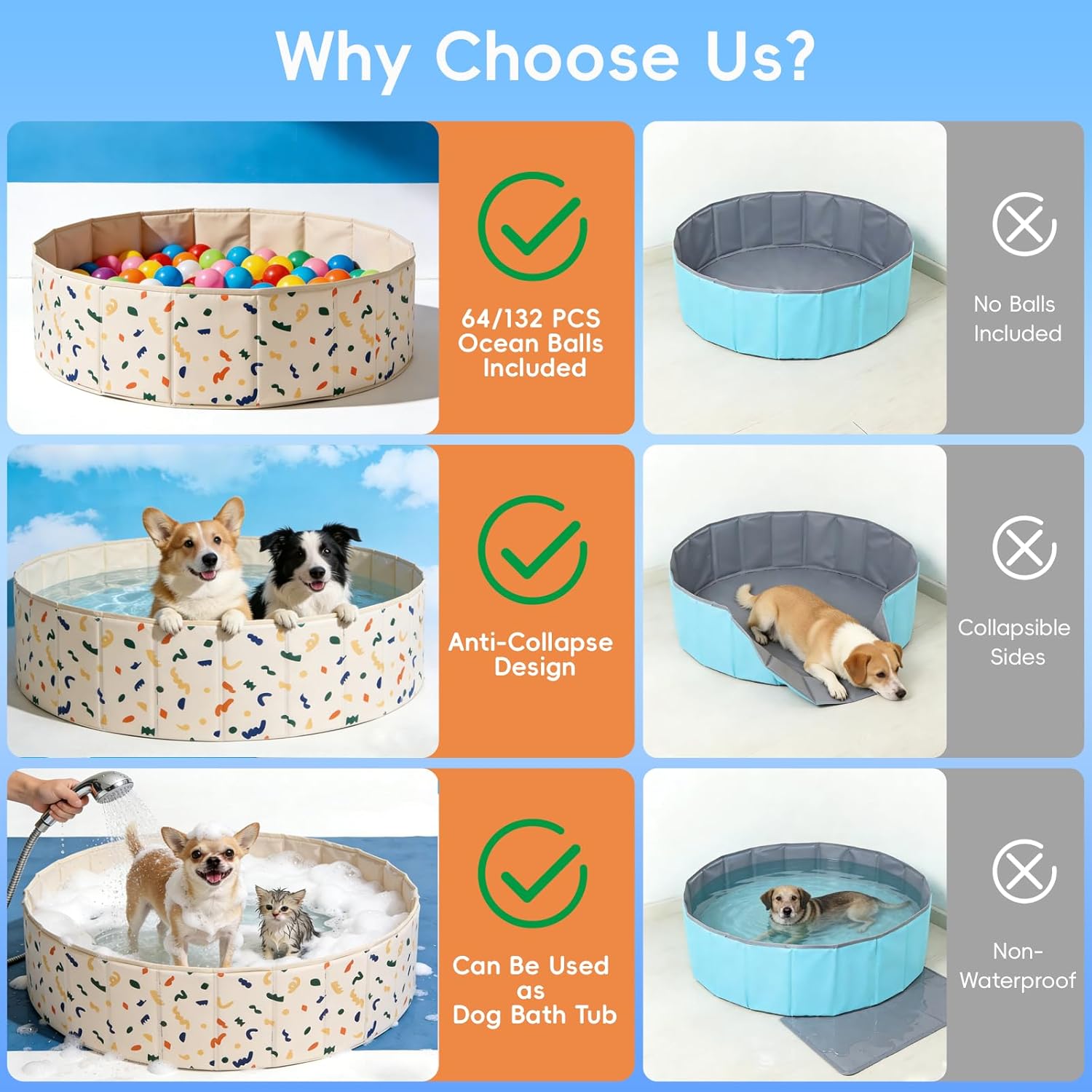 Foldable Dog Pool & Dog Ball Pit with Balls Included, Portable Multifunctional Ball Pit for Dogs & Cats, Anti-Collapse Non-Slip Pet Play Pool(Beige L+132 Balls)