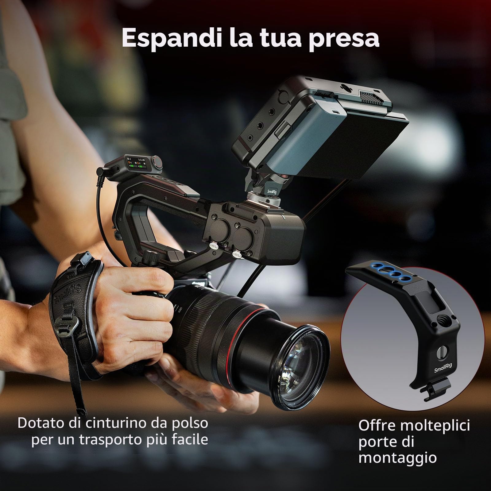 SMALLRIG Kit Gabbia di Portatile per Canon C50 con Prolunga XLR, Piastra Batteria V-Mount, Gabbia per Fotocamera con Piastra a Sgancio Rapido Integrata per Arca e Cinghia da Polso - 5658