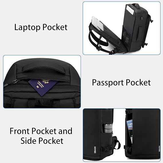 HOMIEE Travel Backpack 40L TSA Friendly Flight Approved Carry-on Luggage, Waterproof Business Computer Backpack Fits 17.3 Inch Laptop, Extra Large Weekender Bag with Shoe Compartment, Black