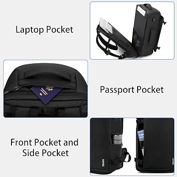 HOMIEE Travel Backpack 40L TSA Friendly Flight Approved Carry-on Luggage, Waterproof Business Computer Backpack Fits 17.3 Inch Laptop, Extra Large Weekender Bag with Shoe Compartment, Black