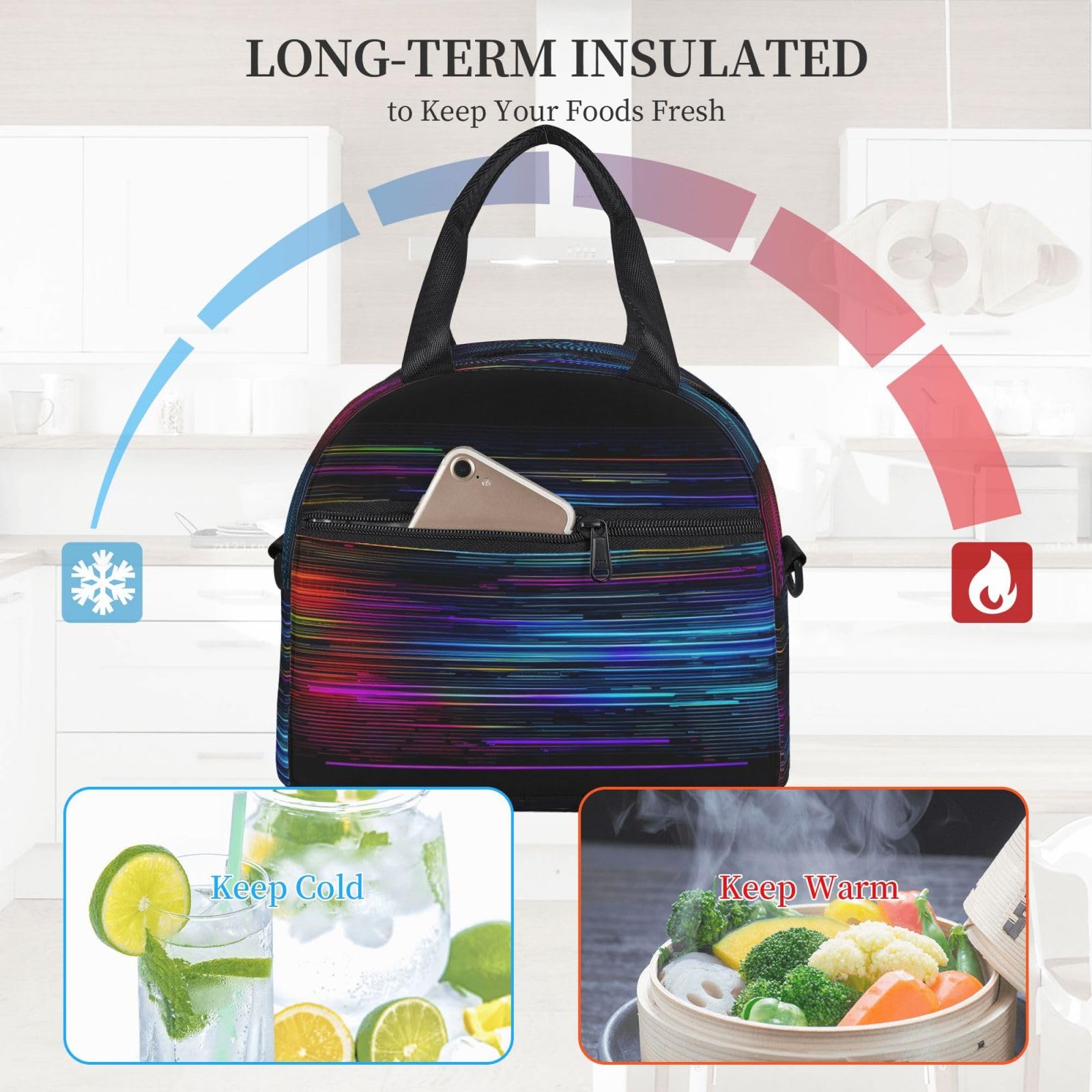 Borsa portapranzo con codice programma, riutilizzabile, isolata, per adulti, per lavoro, viaggi, donne e uomini
