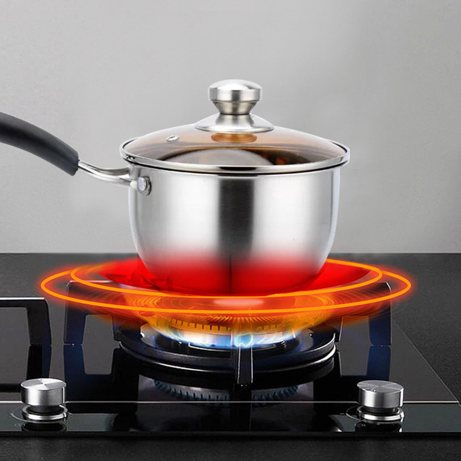Pentola in acciaio inox, piccola pentola per latte, con manico singolo con rapido trasferimento di calore e design anti-scottatura, zuppa ispessita per alimenti per bambini, porridge e cottura a