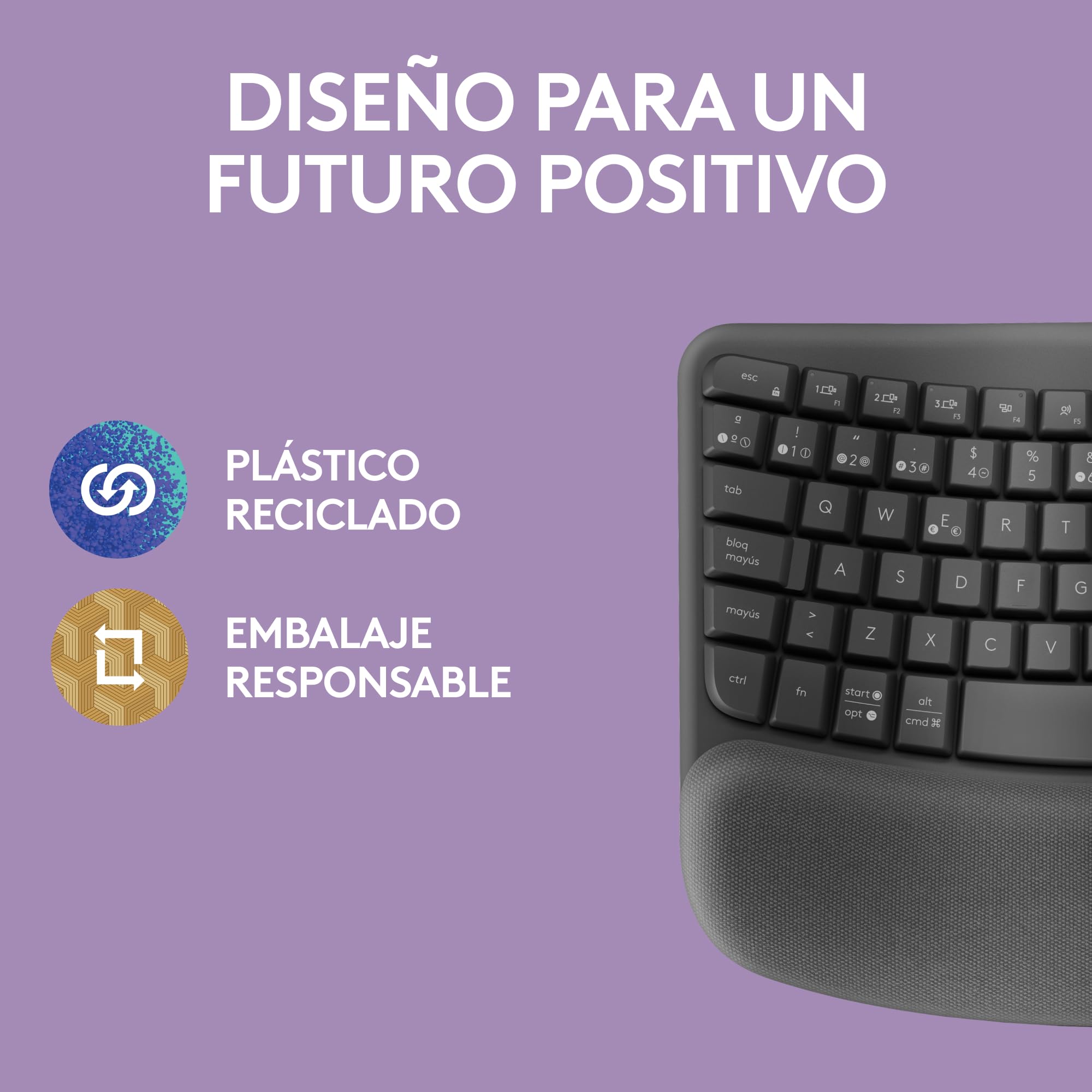 Logitech Wave Keys, teclado ergonómico inalámbrico con reposamuñecas acolchado, escritura cómoda, natural, Easy-Switch, Bluetooth, Logi Bolt, multisistema operativo, Windows/Mac,QWERTY Español-Grafito