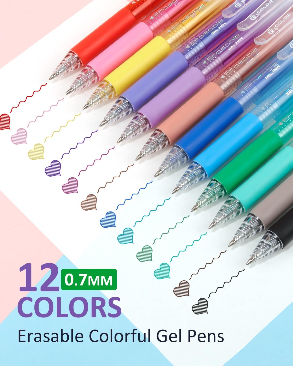 Solati 12 Colors Erasable Gel Pens, Fine Point 0.7mm Colored Erasable Pens, Make Mistakes Disappear, Assorted Color Inks for Drawing, Writing, Planning, and Crossword Puzzles (12 Colors) - Image 3