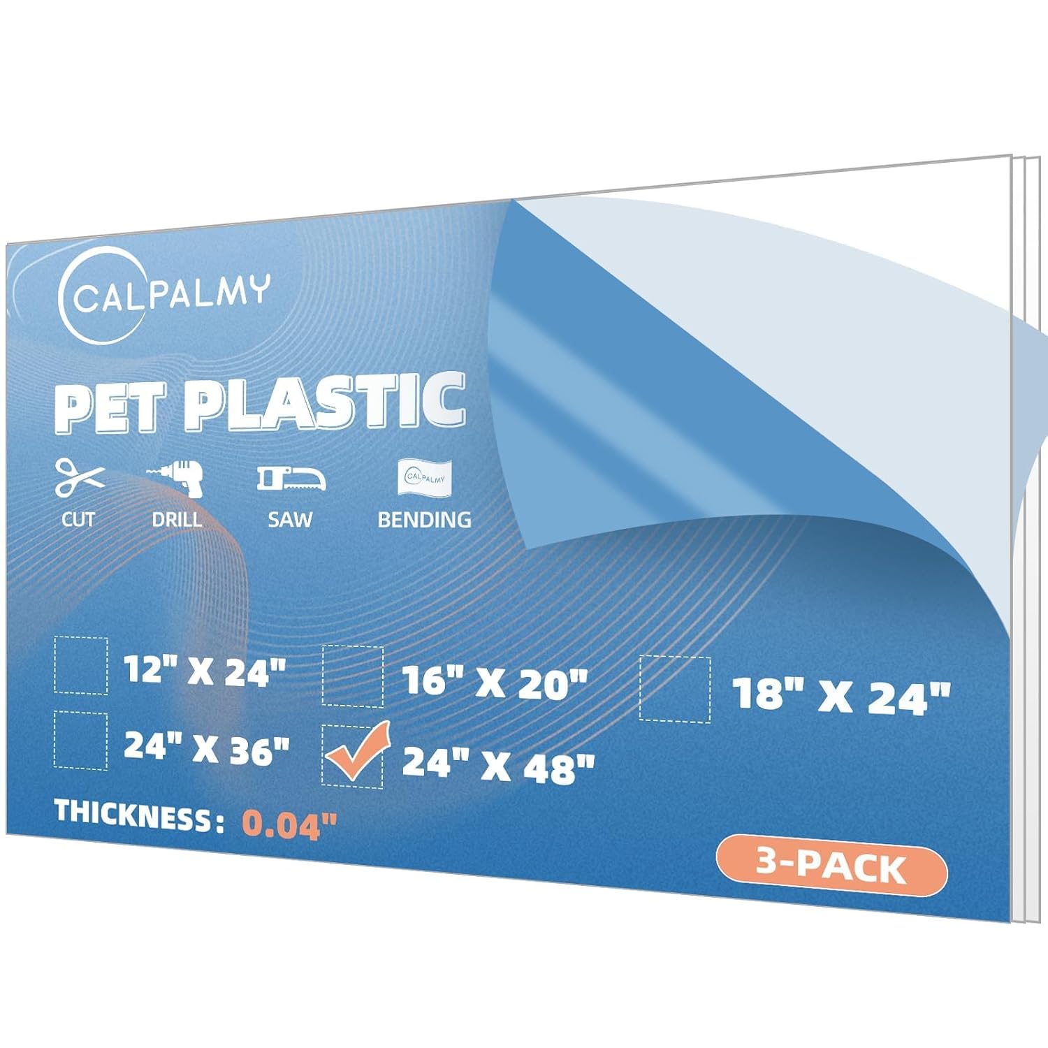 3 Pack PET Sheet Panels - 24" x 48" x 0.04" Plexiglass - Quality Lightweight and Shatterproof Glass Alternative Perfect for DIY Sneeze Guards, Face Shields, Railing Guards, and Pet Barriers. 24x48", 0.04"(1mm)Thick 3