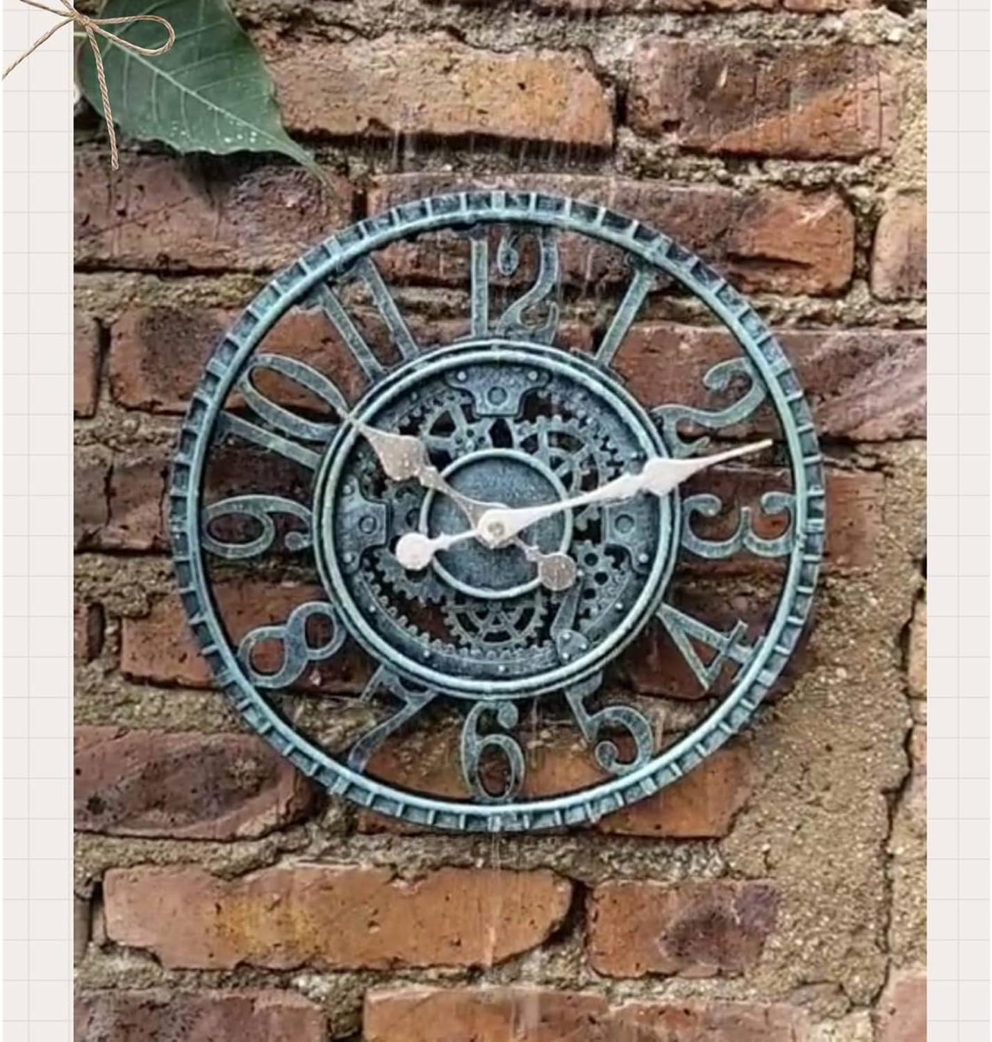 Outdoor Clock, Waterproof Wall Clock,with Simple Big Arabic Numerals,Decorative Wall Clocks,Green