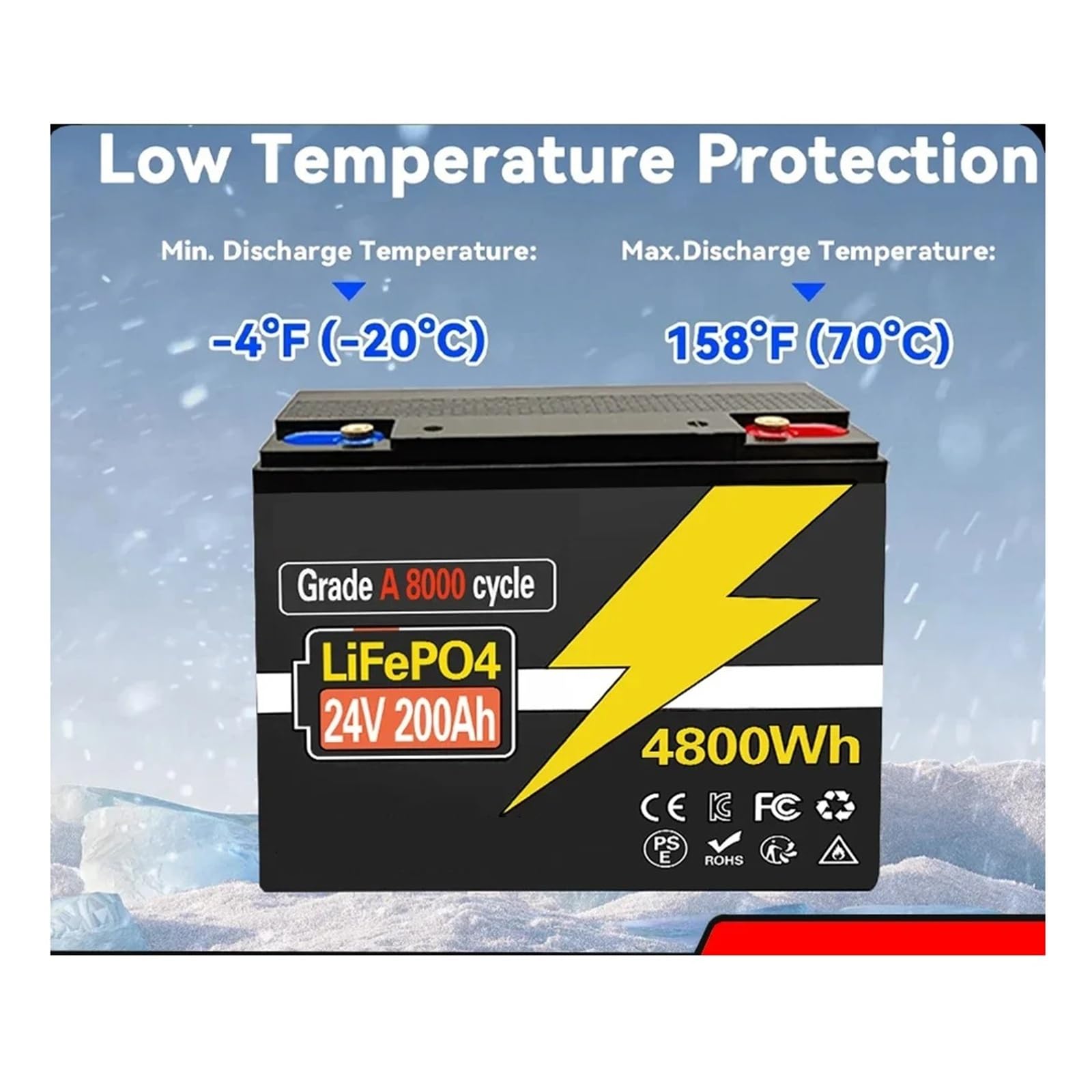 Batería de litio LiFePo4 de 24 V y 100-220 Ah con BMS integrado de 200 A for sistemas solares, marinos, terrestres y fuera de la red.(24V 120Ah)