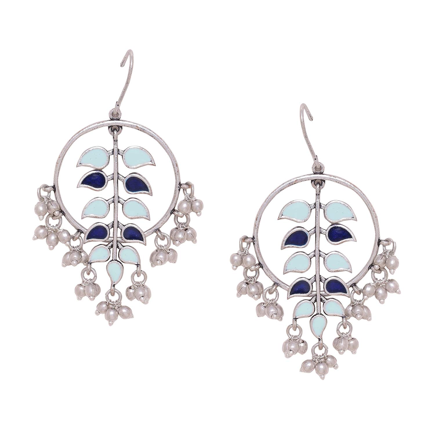 Voylla Brass Silver Hoop Style Blue Dangler Earrings with Silver Beads for Women and Girls (B08L3TVGGN) Amazon Price History, Amazon Price Tracker
