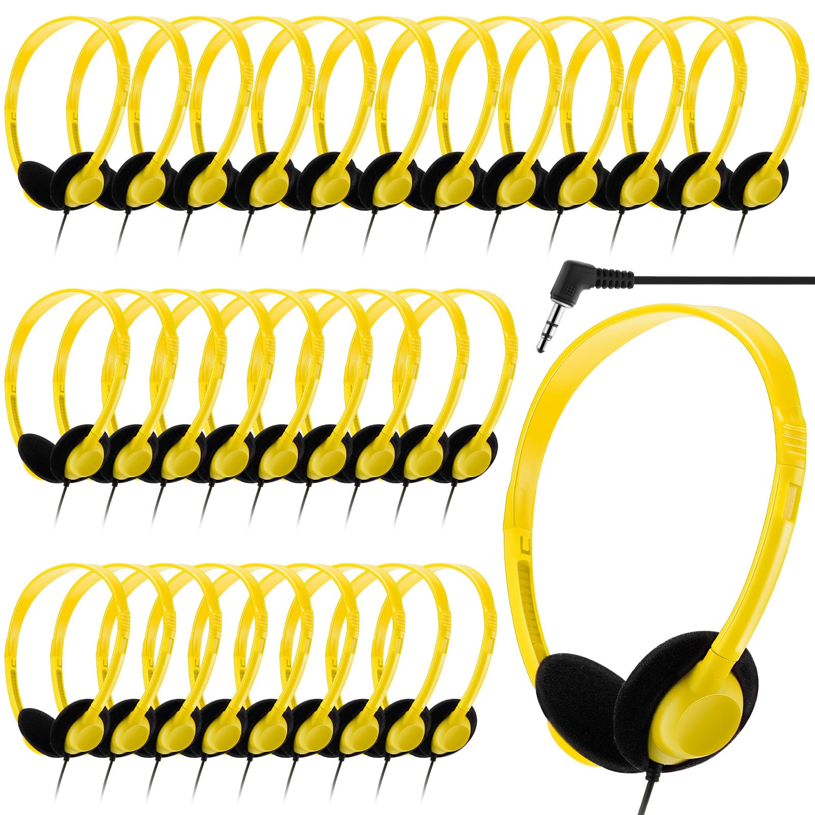 Yunsailing 30 Pack Bulk Headphones Set Over Ear Headphones with Adjustable Headband 3.5mm Plug Headsets Earphones for Learning Program, Computer Lab,