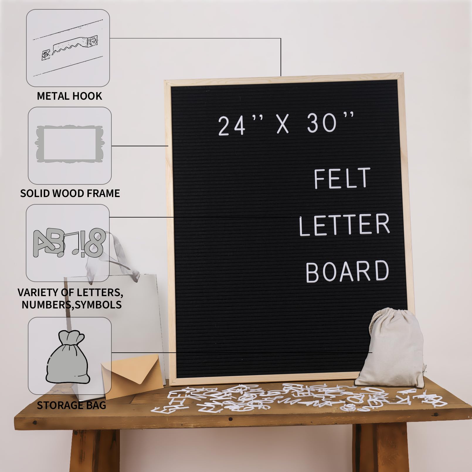 Extra Large Felt Letter Board 24x30 Inches with 4 Sets of