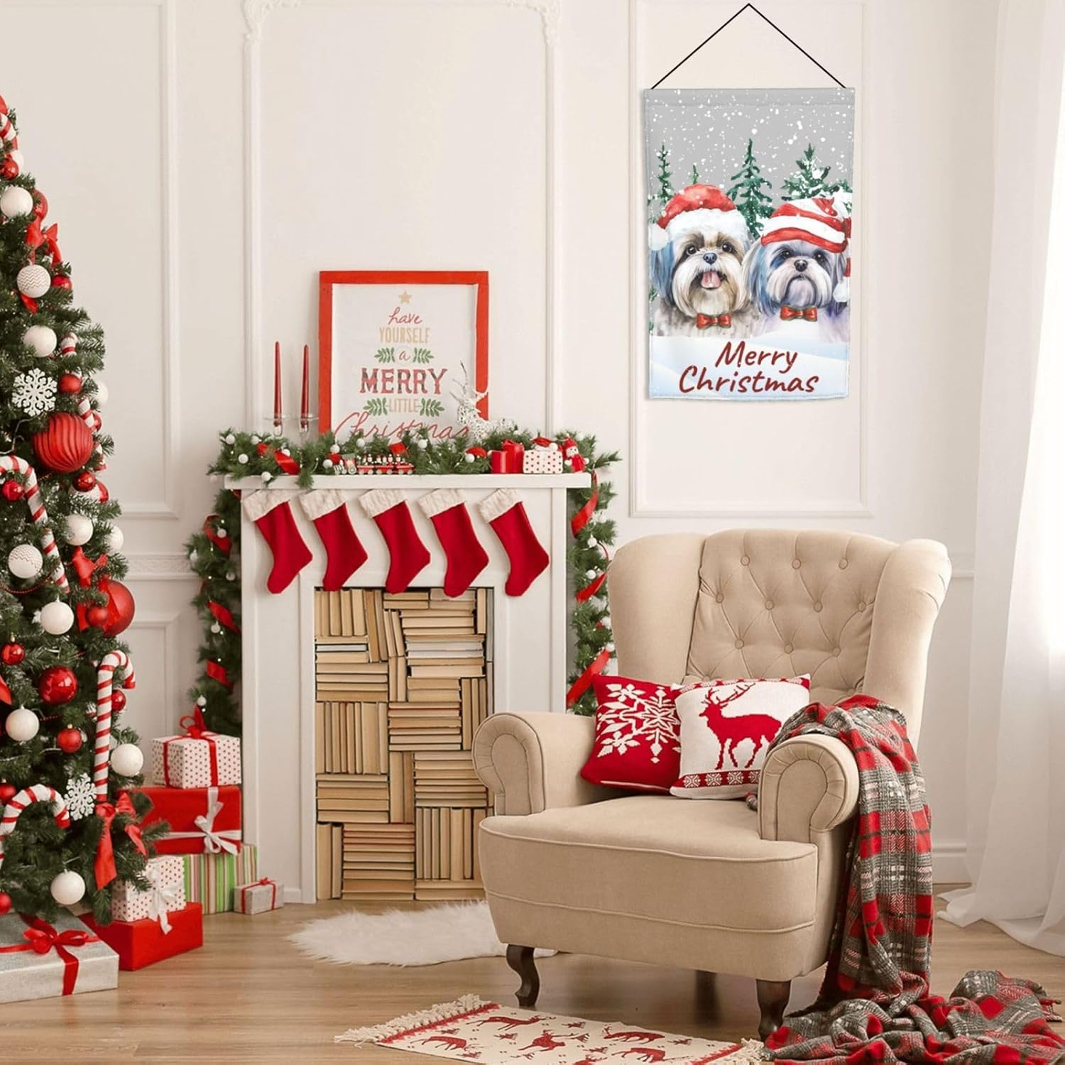 Merry Christmas Shih Tzu Cute Puppy Snow Garden Flag 12x18 Inch Double Sided Vertical Decoration Yard Small Flag For Outside Holiday Seasonal Outdoor - Image 5