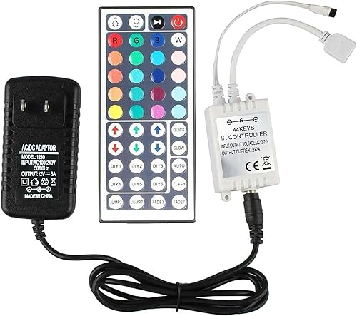Controlador de tira LED de 44 teclas, caja de control de rectificador inalámbrico, adaptador de enchufe de fuente de alimentación DC 12V 3A,