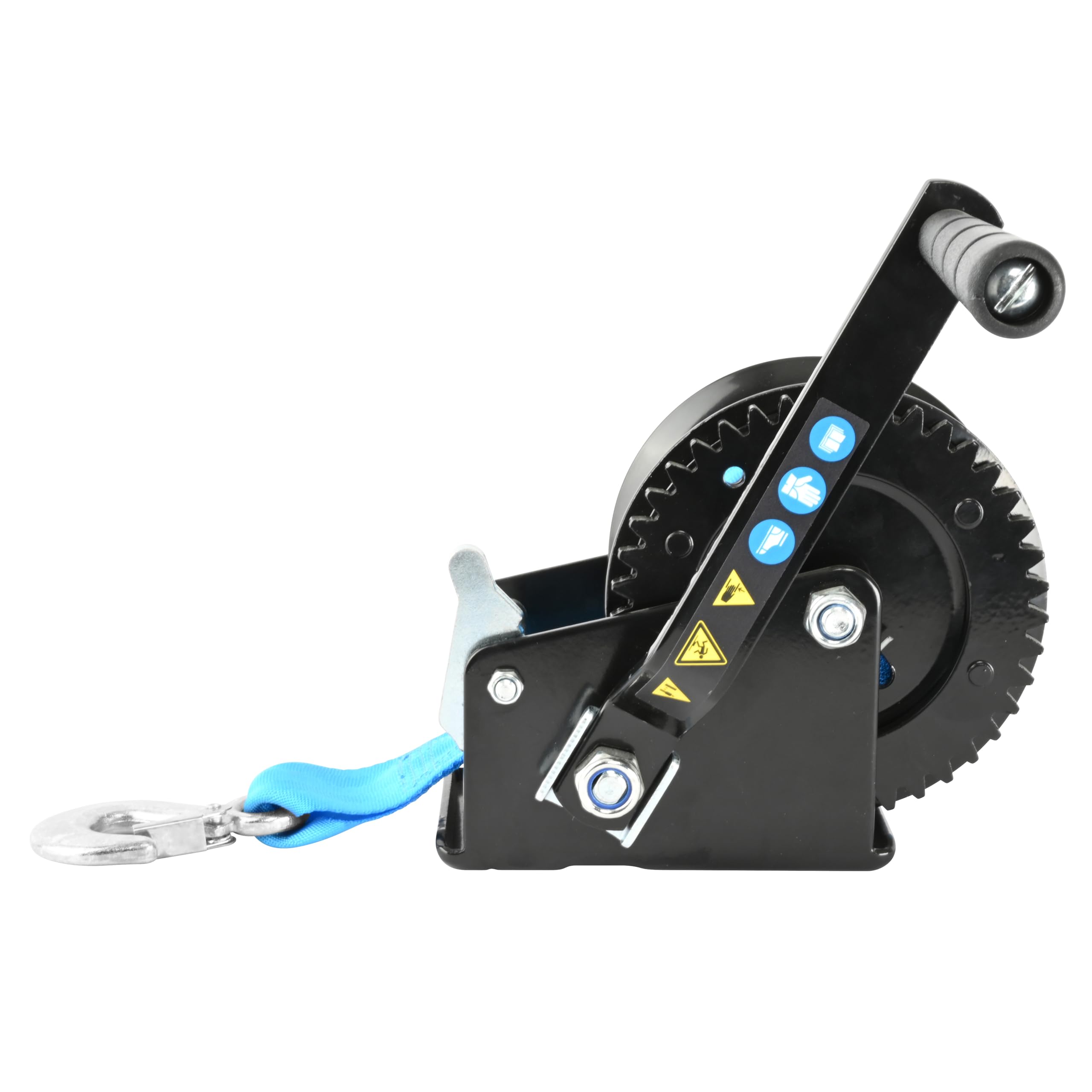 Güde Treuil de sangle GGHW 540/8 (force de traction maximale 540 kg, longueur de sangle 8 m, largeur de sangle 5 cm, crochet de charge avec ouverture goutte, levier de verrouillage, manivelle avec