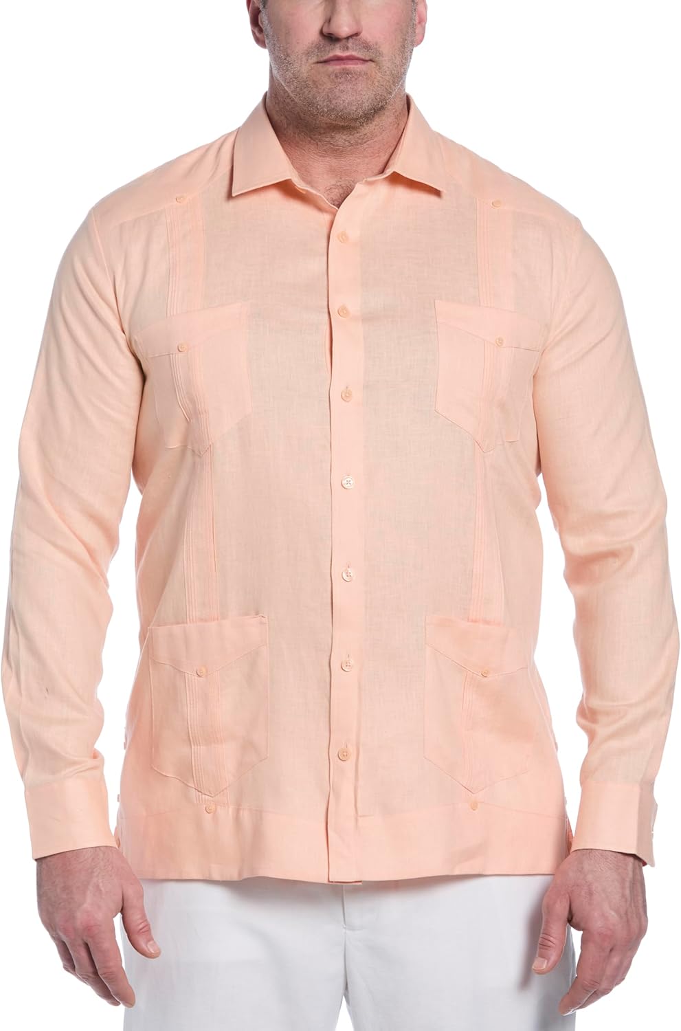 Cubavera Men's 100% Linen Four-Pocket Long Sleeve Guayabera Shirt, Pintuck Detail, Relaxed Fit (Available in Big & Tall)