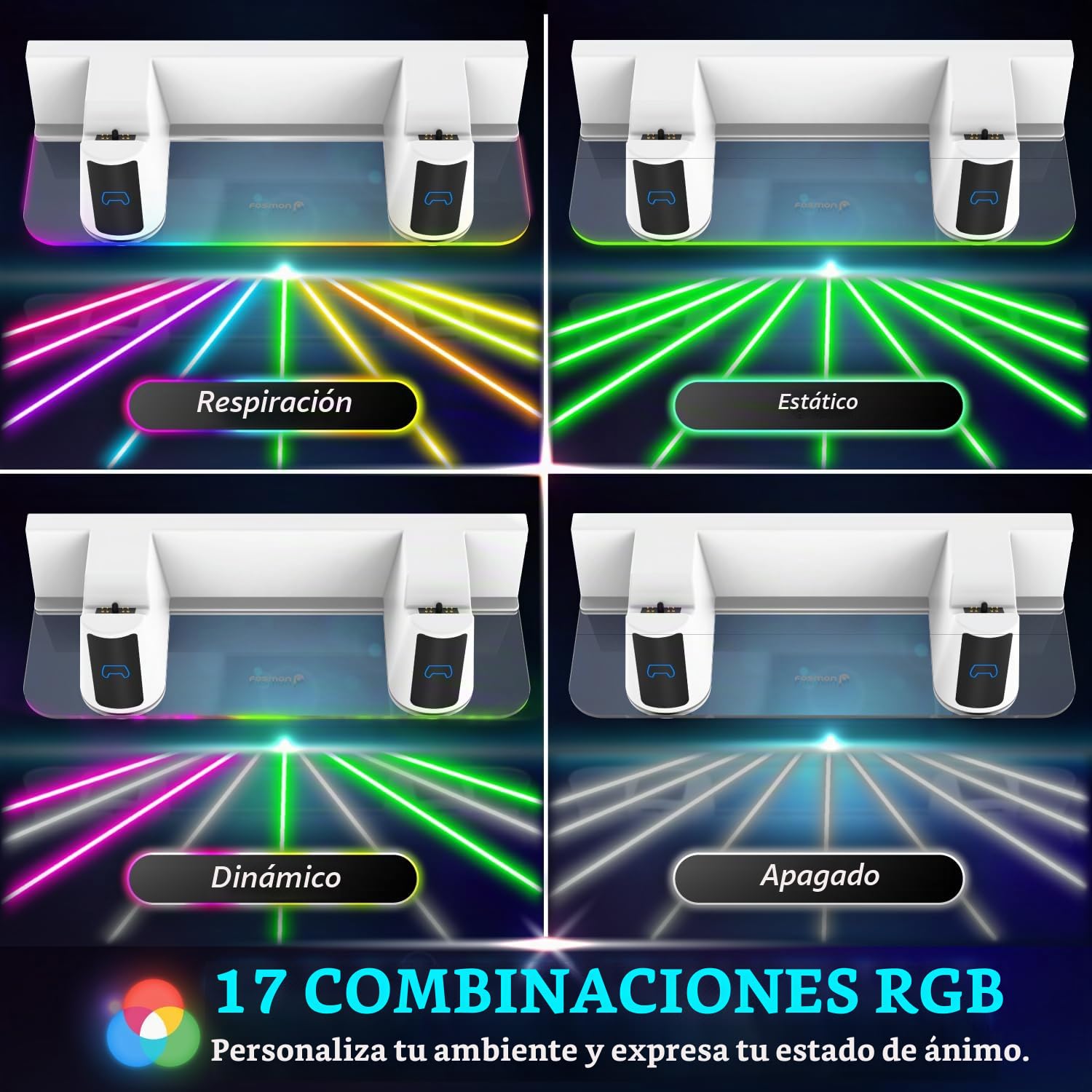 Fosmon Kit de Montaje en Pared con Estación de Carga para PS5 | Compatible con PlayStation 5 y Slim Disco y Edición Digital. Soporte de Metal Sólido con Cargador Dual y Luz RGB