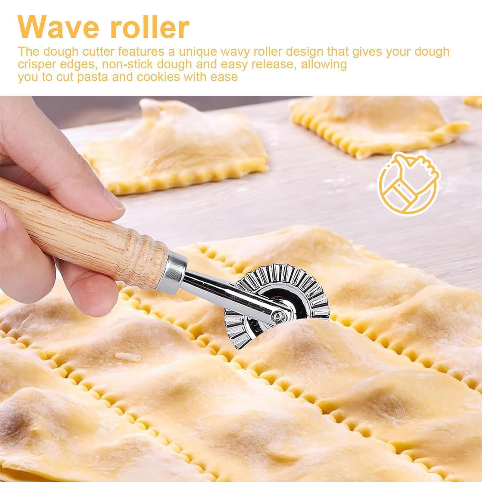 HASLED Cortador de Masa Profesional - Set de 2 Piezas (16cm y 14cm) - Mango de Roble - Para Pasta Fresca, Pizza y Galletas