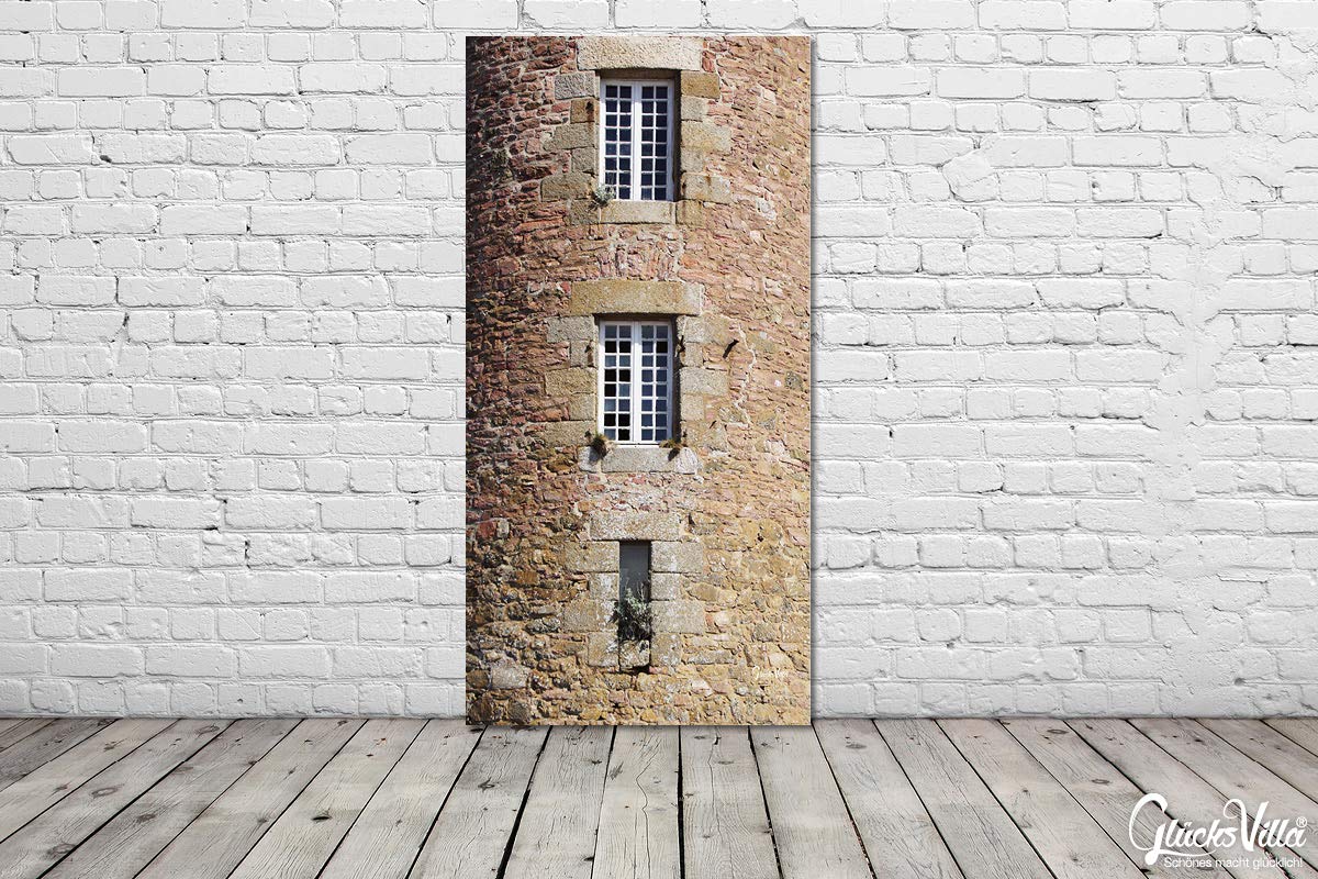 Glücksvilla - Turm mit Fenstern (Leinwand-Bild 2 cm, 50 x 100 cm) | div. Maße - aus DE - Kunstdruck Deko Wandbild quer - Frankreich Roscoff Stein-Optik Steinwand Dorf Stadt Meer