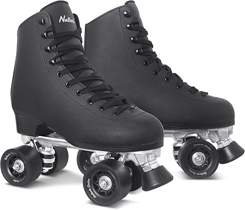 Miniatura 2 de Nattork Patines de ruedas para mujer, de piel sintética, de alta calidad, para principiantes, interiores y exteriores, 4 ruedas, patines de doble