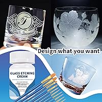 Vista 5 de Crema de grabado para vidrio de 10 onzas con 2 pinceles, kit de grabado de vidrio que crea patrones grabados permanentes, kit de inicio de grabado