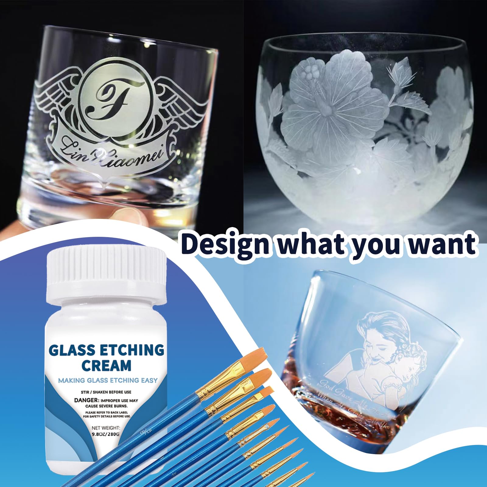 300g Etch Cream for Glass, Etching Paste Can be used on a variety of surfaces, including glass, ceramics, metal and  is perfect for creating popular designs and