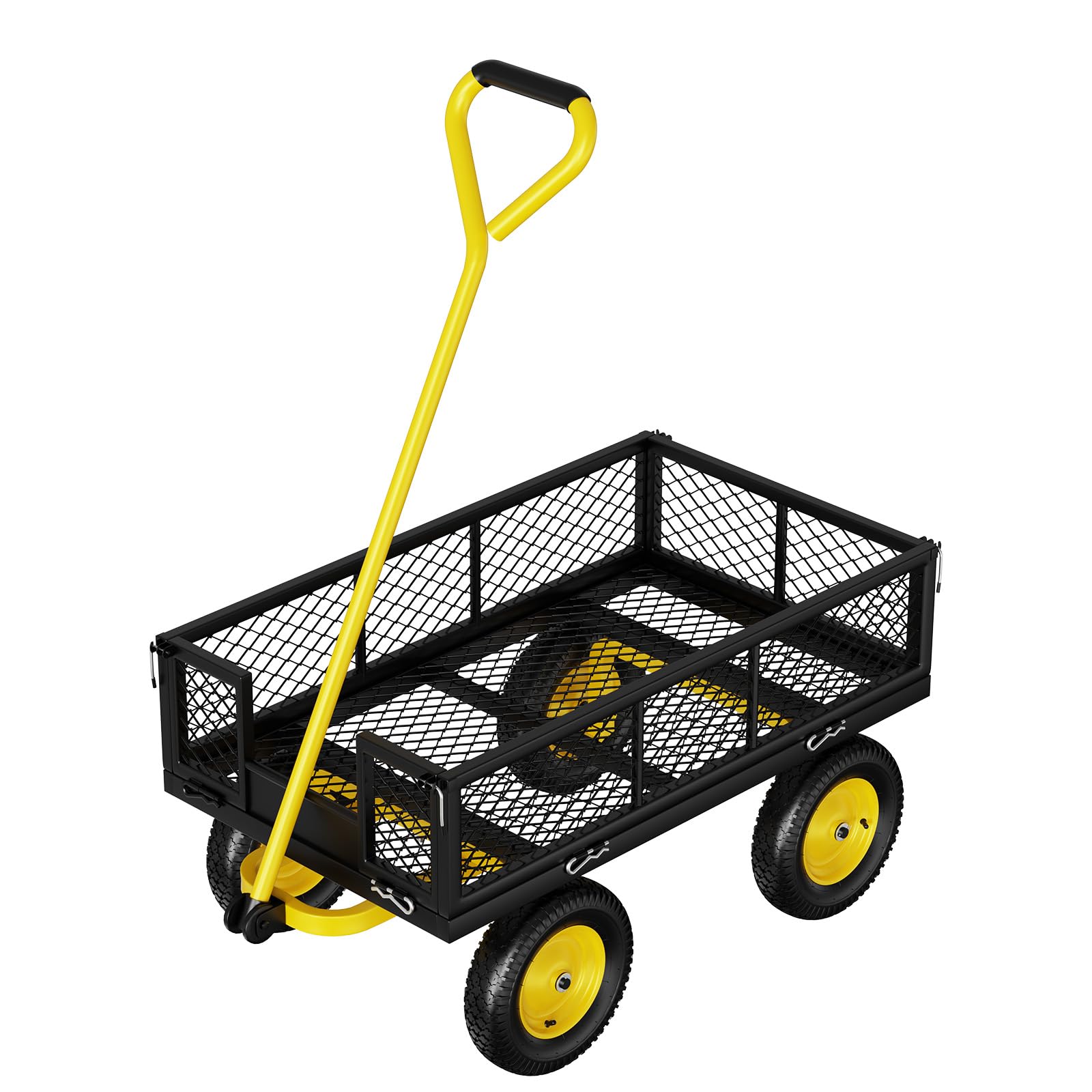 Carrito de jardín (300 kg, 4 ruedas, remolque exterior con asa giratoria 180° y laterales desmontables