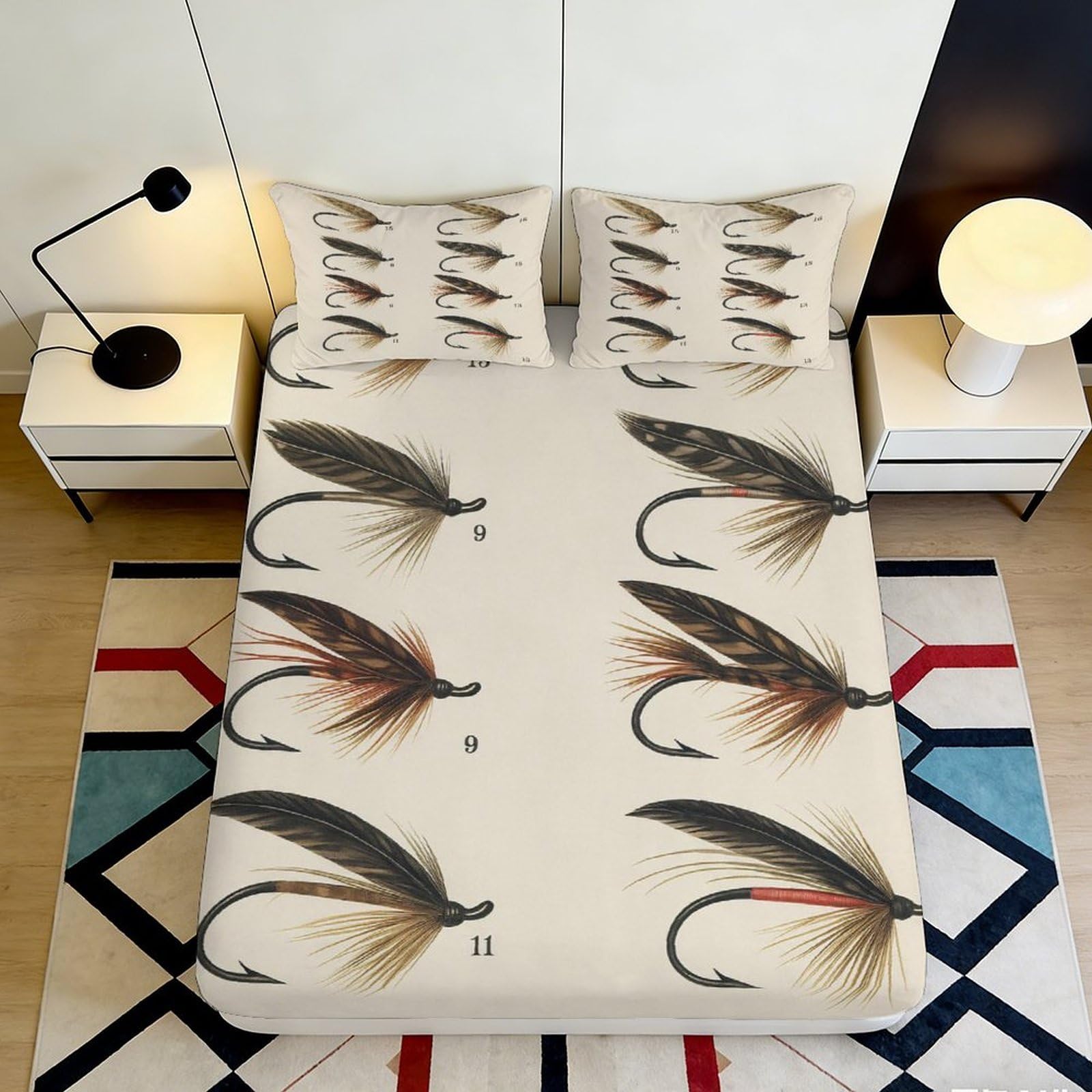 3D Printed Fish Pattern Fitted Sheet Microfiber Deep Pocket Non-Slip Bedroom Fish Mattress Fitted Cover Washable 140x200x25cm
